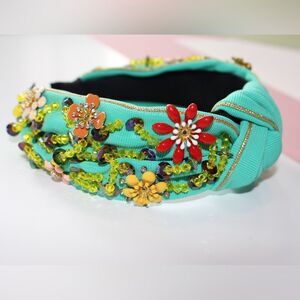 New handmade embroidered blue/green headband